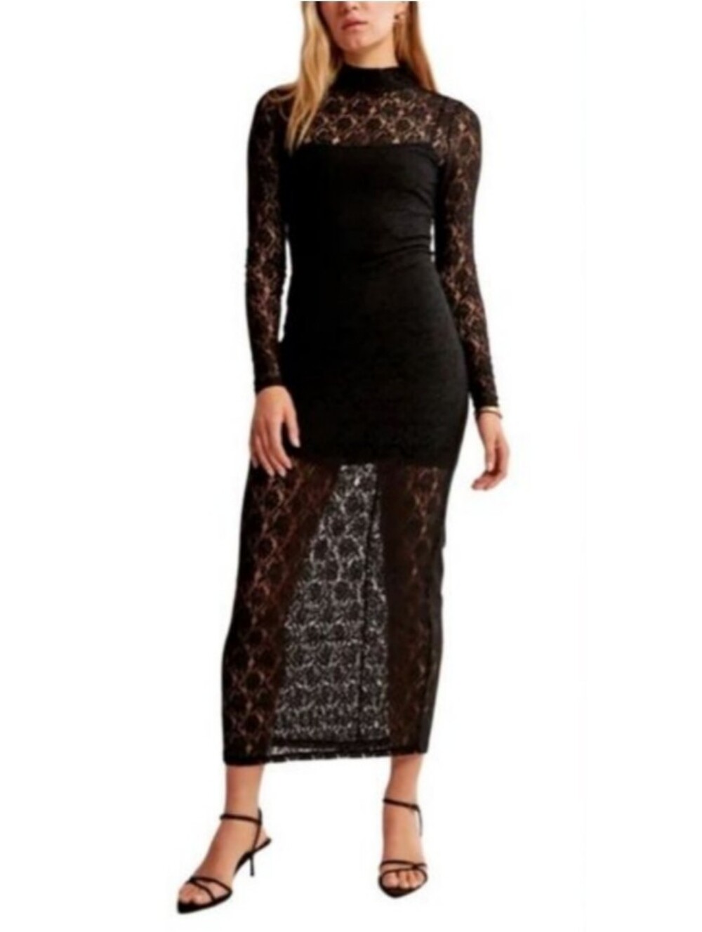 Abercrombie & Fitch Womens Black Bodycon Long Sleeve Lace Maxi Dress Size Small